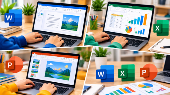 Kinder lernen digitale Kompetenzen mit Word, Excel und PowerPoint